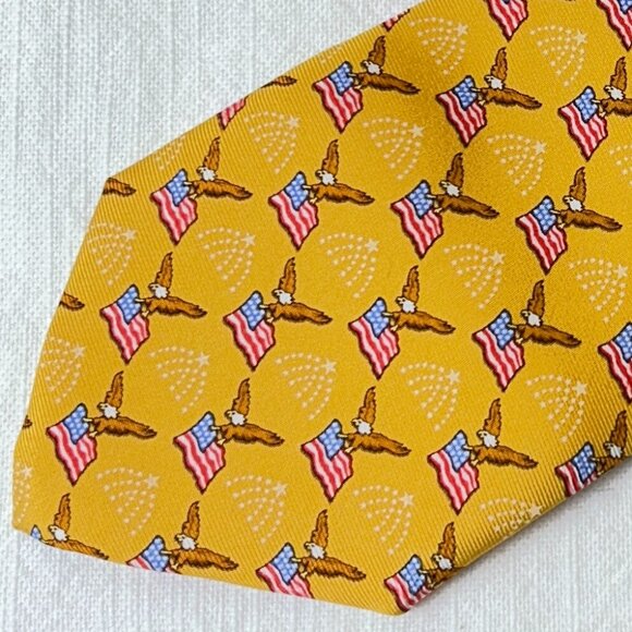 Bird Dog Bay Tie - Eagle with US Flag - Butterscotch/Gold Color - NWT - Picture 2 of 5